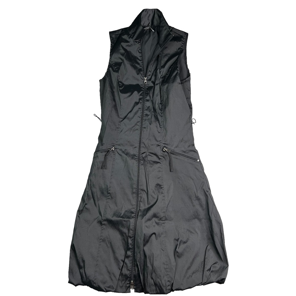 Joseph Ribkoff 03608 Black Sleeveless Zip‎ Front Long Vest Dress Sz 4 Bubble Hem
